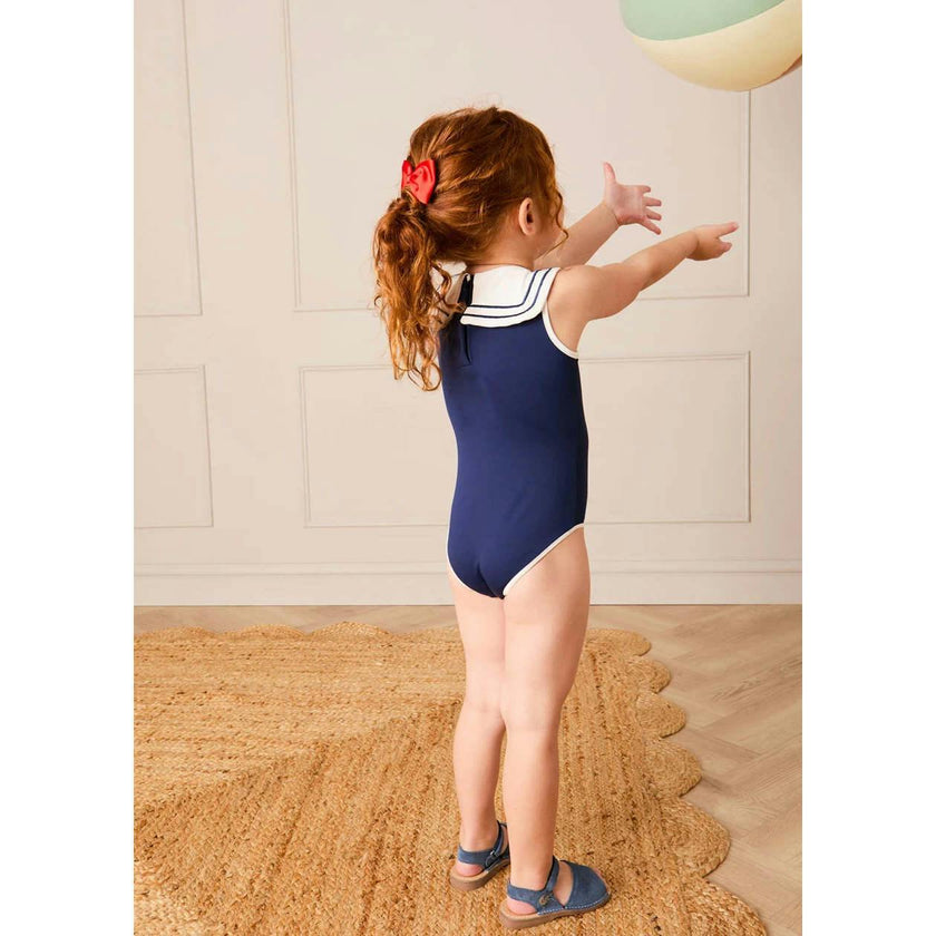 Mariner Collar Embroidered Boat Motif Two Piece Swimsuit in White (12mths- 10yrs)