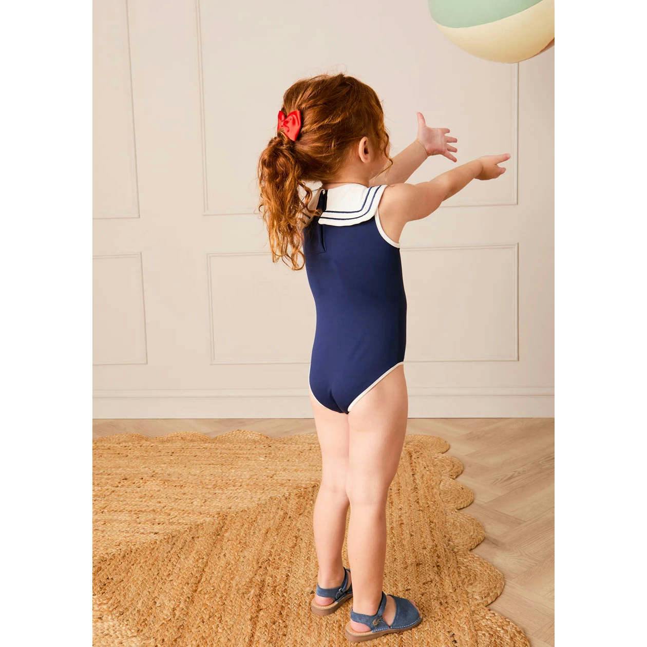 Mariner Collar Embroidered Boat Motif Two Piece Swimsuit in White (12mths- 10yrs)