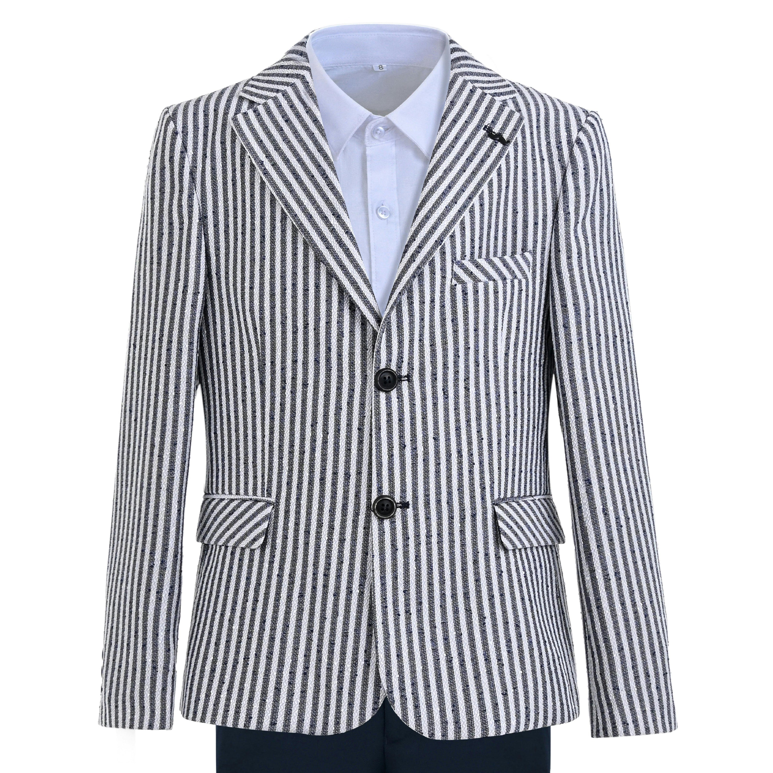 Gray Parker Striped Blazer Suit Set with Shirt