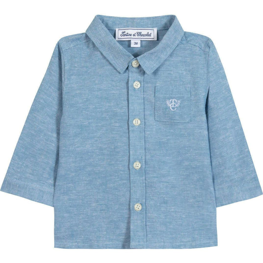 TARTINE ET CHOCOLAT Melange Linen Baby Overshirt - Nuage