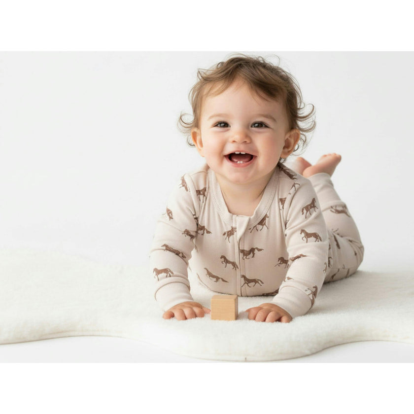 Organic 2-Way Zip Romper - Horses