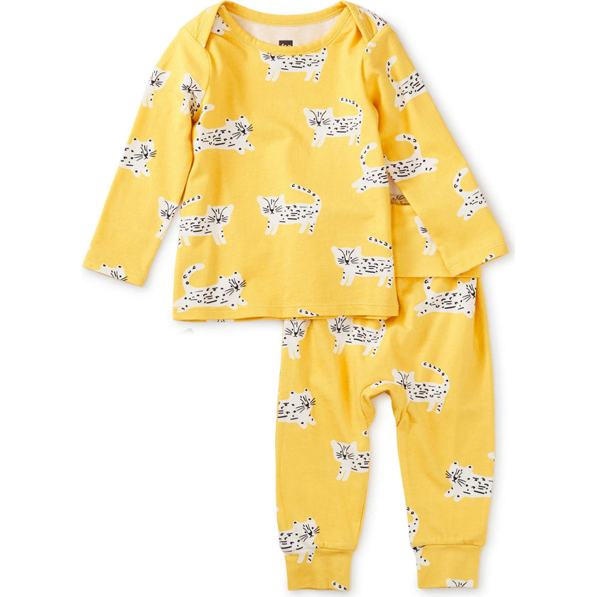 Printed Lap Shoulder Top Set, Yellow