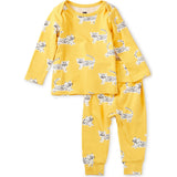 Printed Lap Shoulder Top Set, Yellow