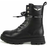 Logo-Print Laces Leather Combat Boots