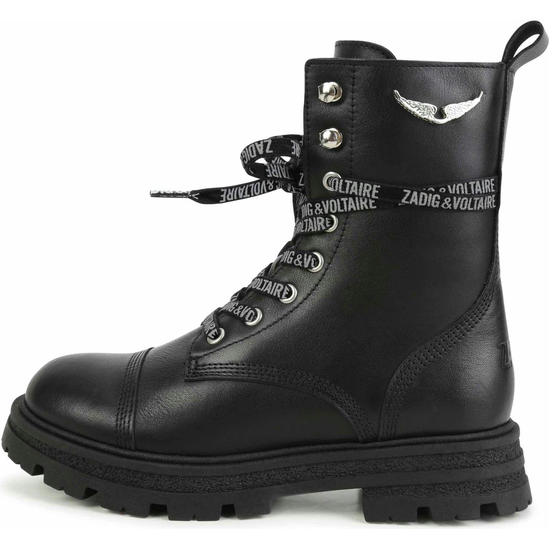 Logo-Print Laces Leather Combat Boots