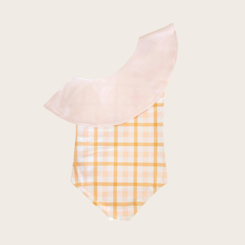 Sunkissed Plaid One Shoulder Ruffle