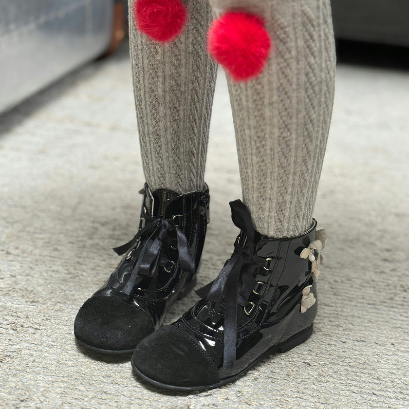 Grey Knee High Socks with Poms