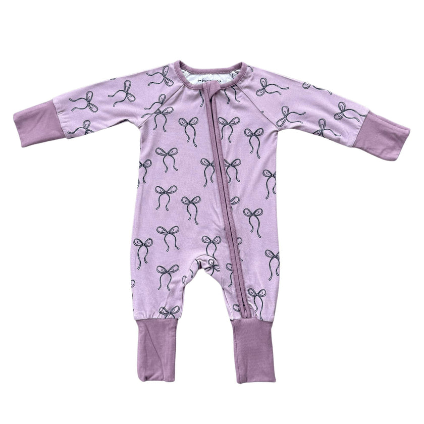 Baby Girl Long Sleeve Zip Romper in Hair Bow
