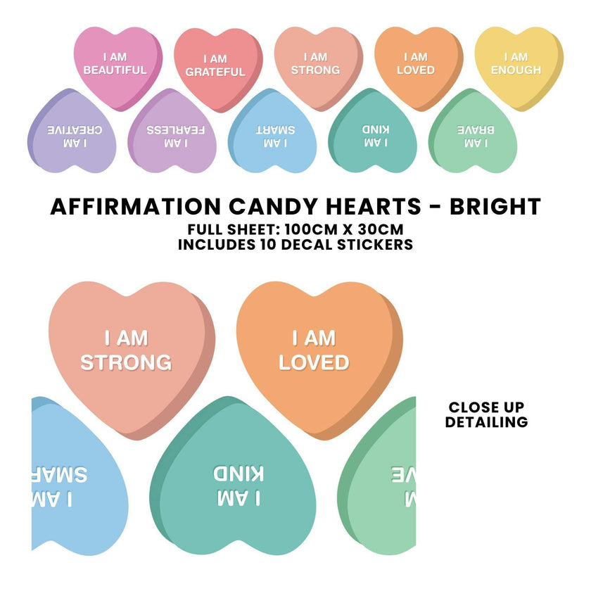 Peel & Stick Fabric Wall Stickers - Affirmation Candy Hearts Brights