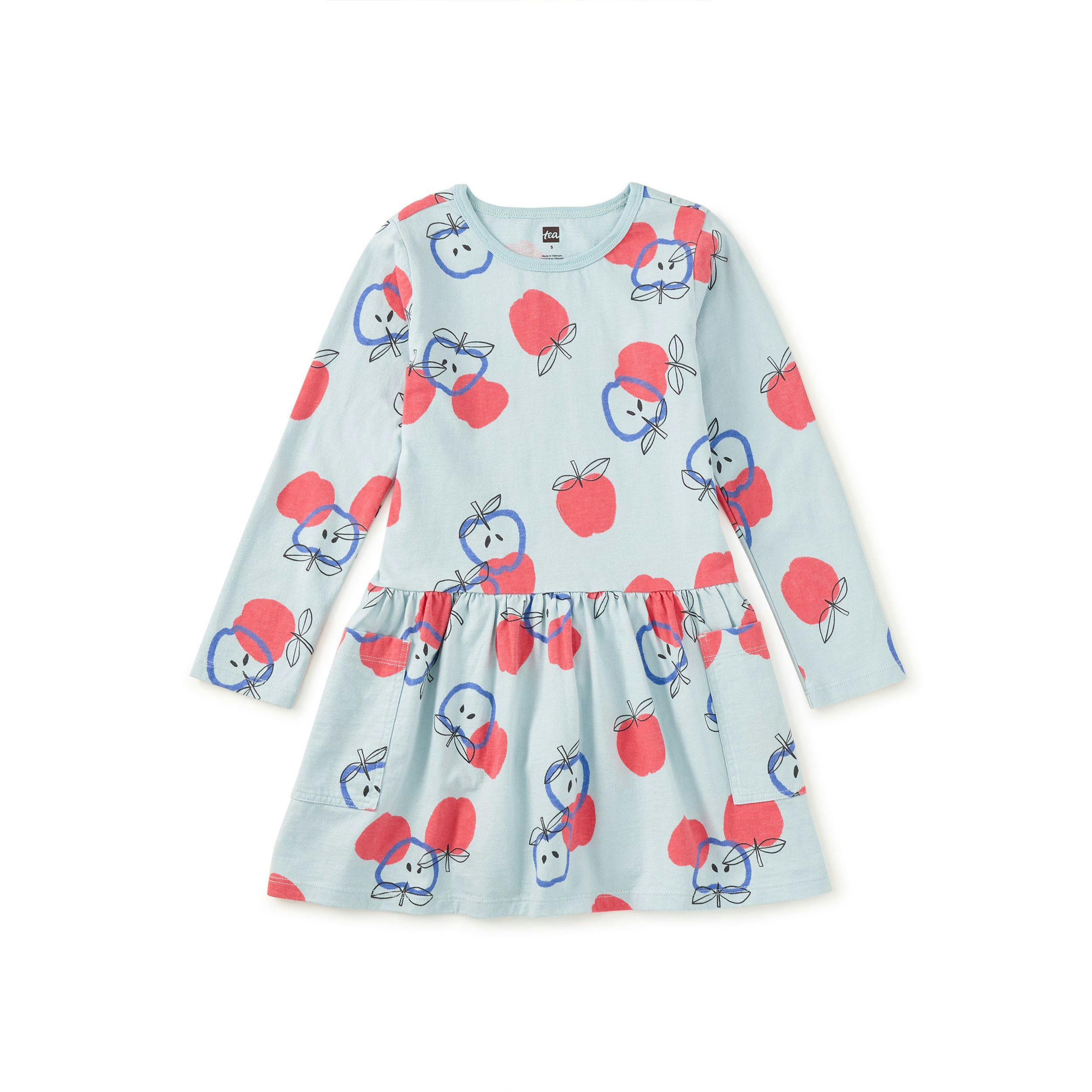 Long Sleeve Pocket Dress, Tossed Apples