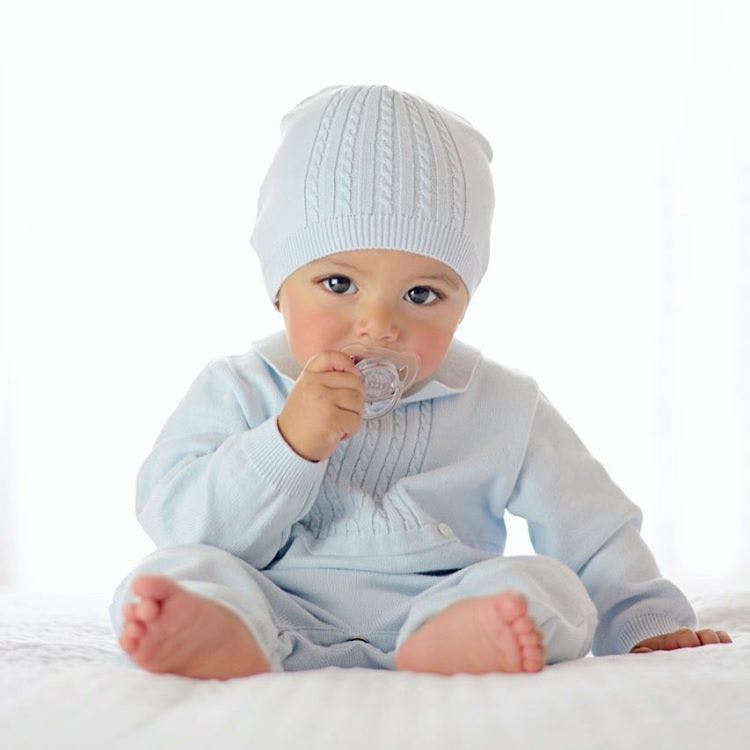 Cable Knit Longall with Hat Blue