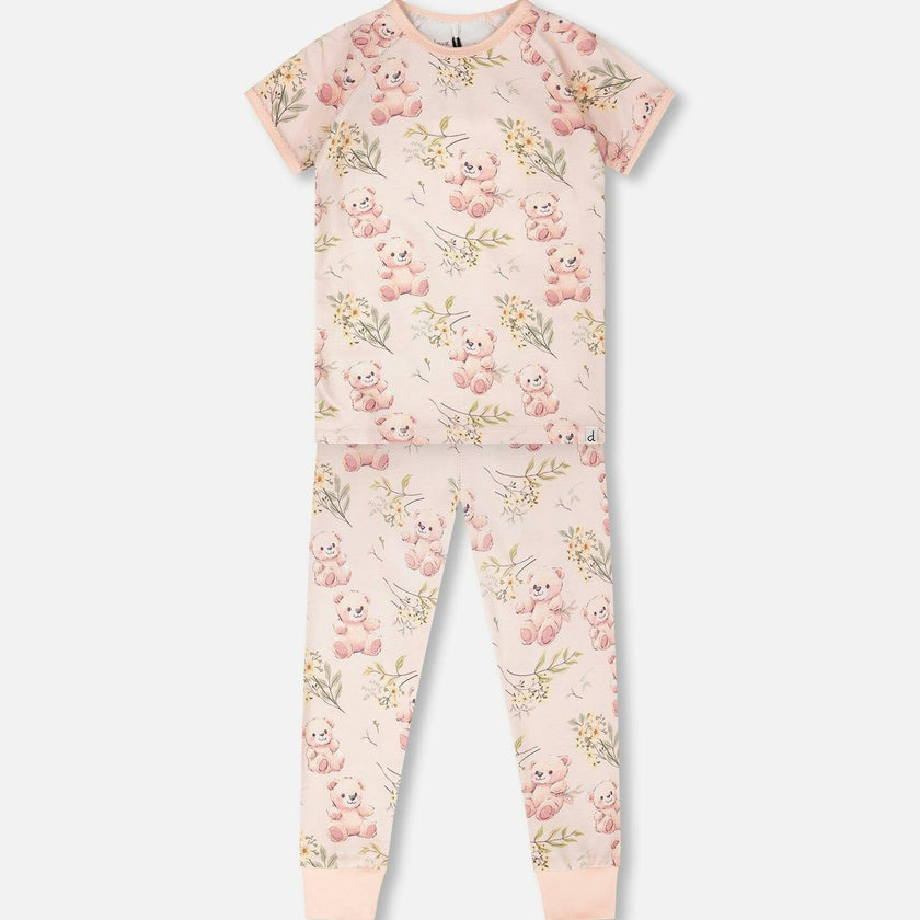 Organic Cotton Two-Piece Pajamas Set Pale Pink Print