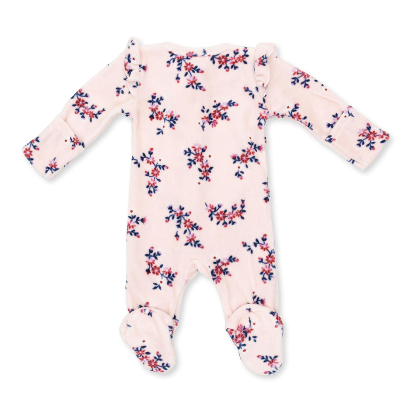 Nora Floral Velour - 2 Way Ruffle Sleeve Zipper Footie