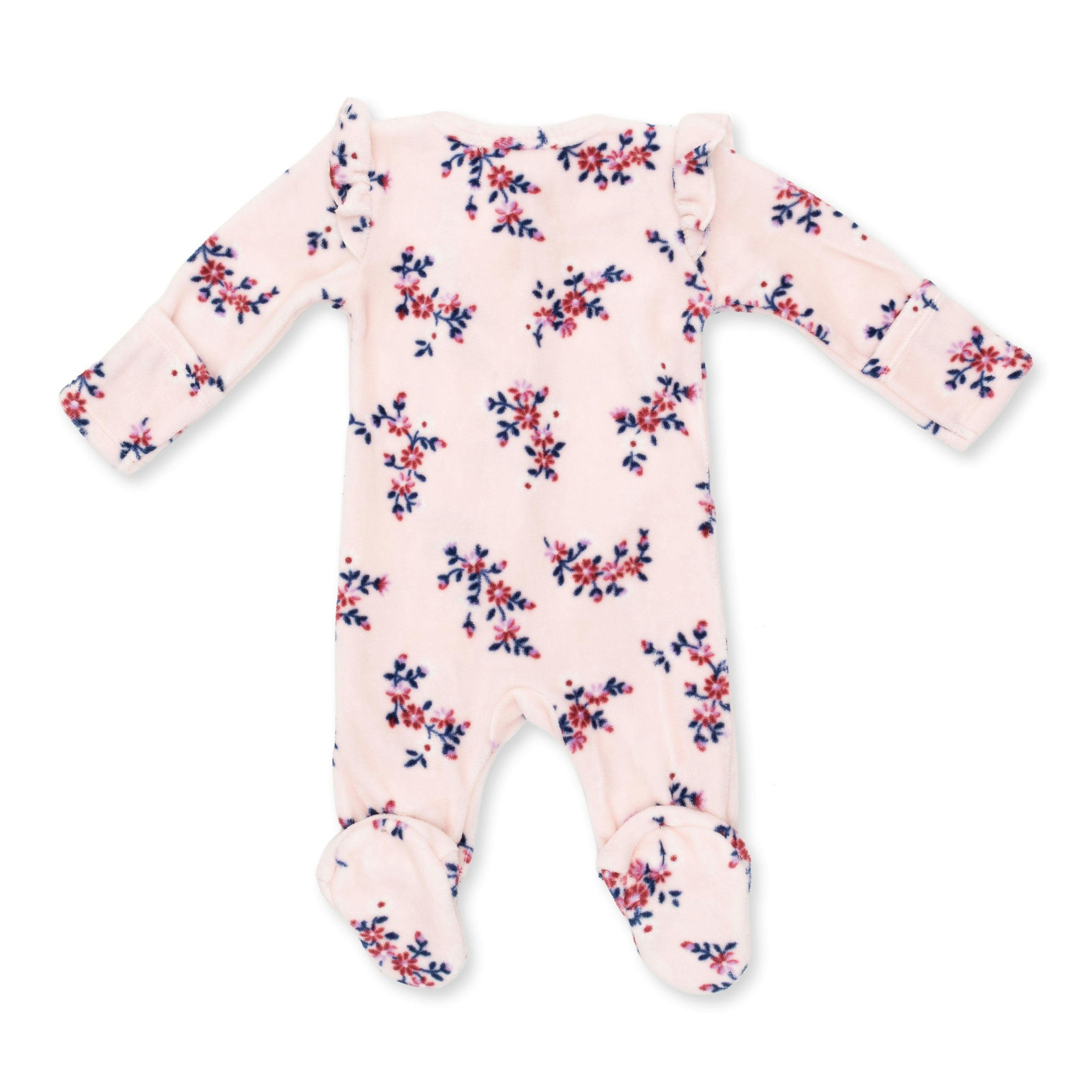 Nora Floral Velour - 2 Way Ruffle Sleeve Zipper Footie