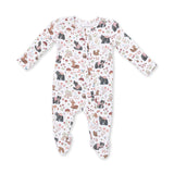 Southern Woodland Animals Pink - 2 Way Ruffle Back Zipper Footie