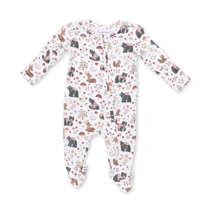 Southern Woodland Animals Pink - 2 Way Ruffle Back Zipper Footie