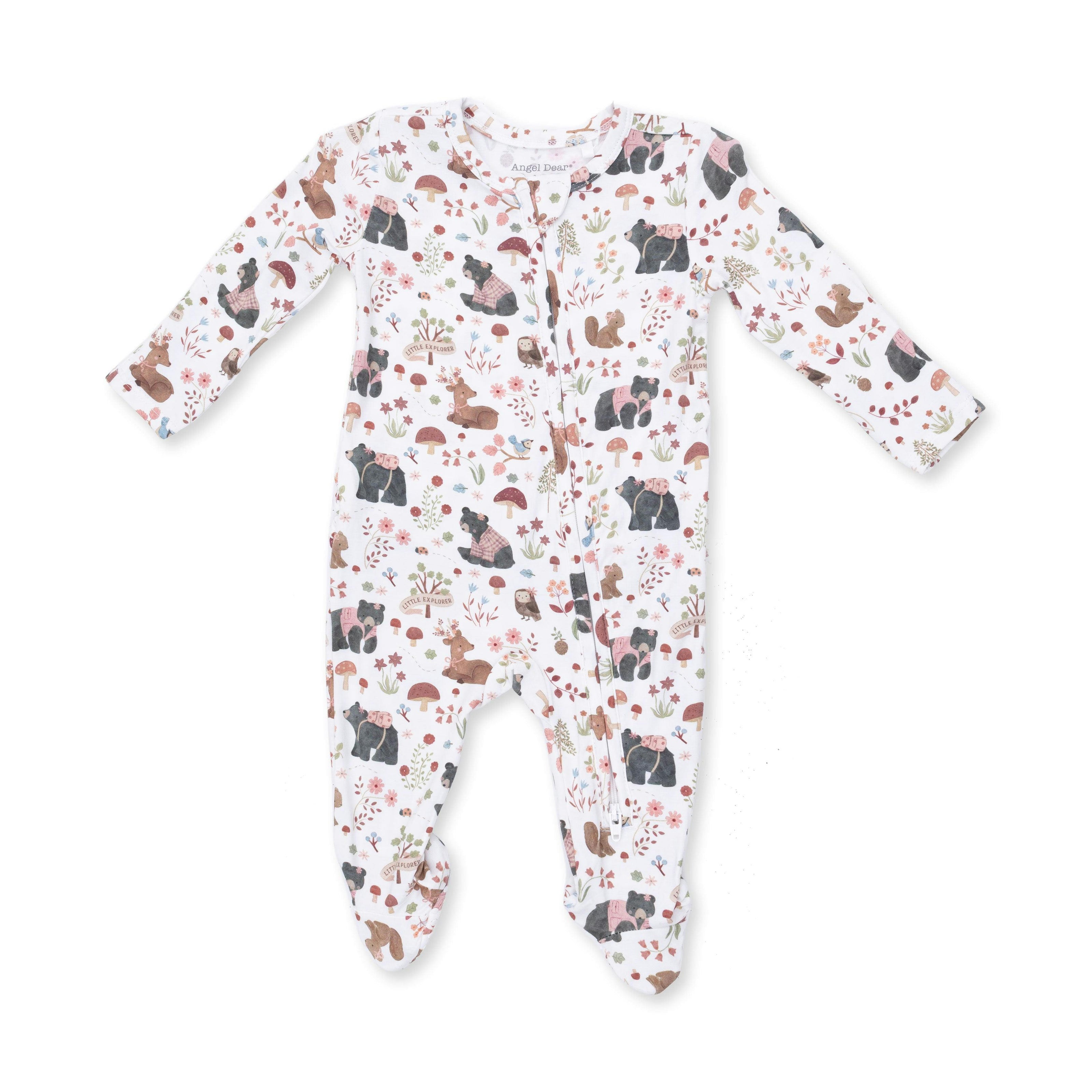 Southern Woodland Animals Pink - 2 Way Ruffle Back Zipper Footie