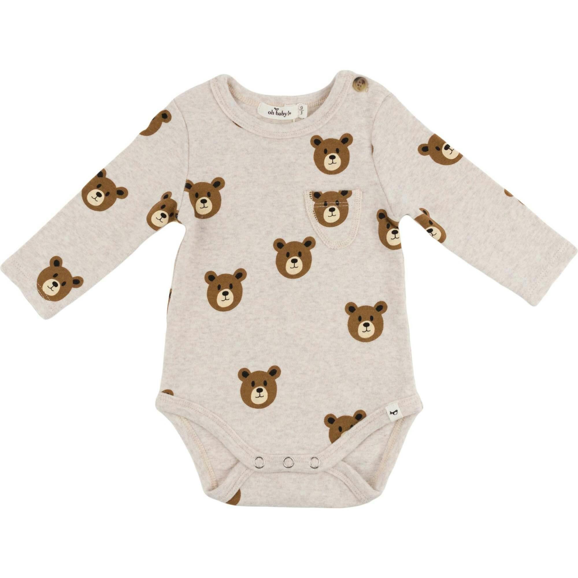 Teddy Face Print Pocket Onesie