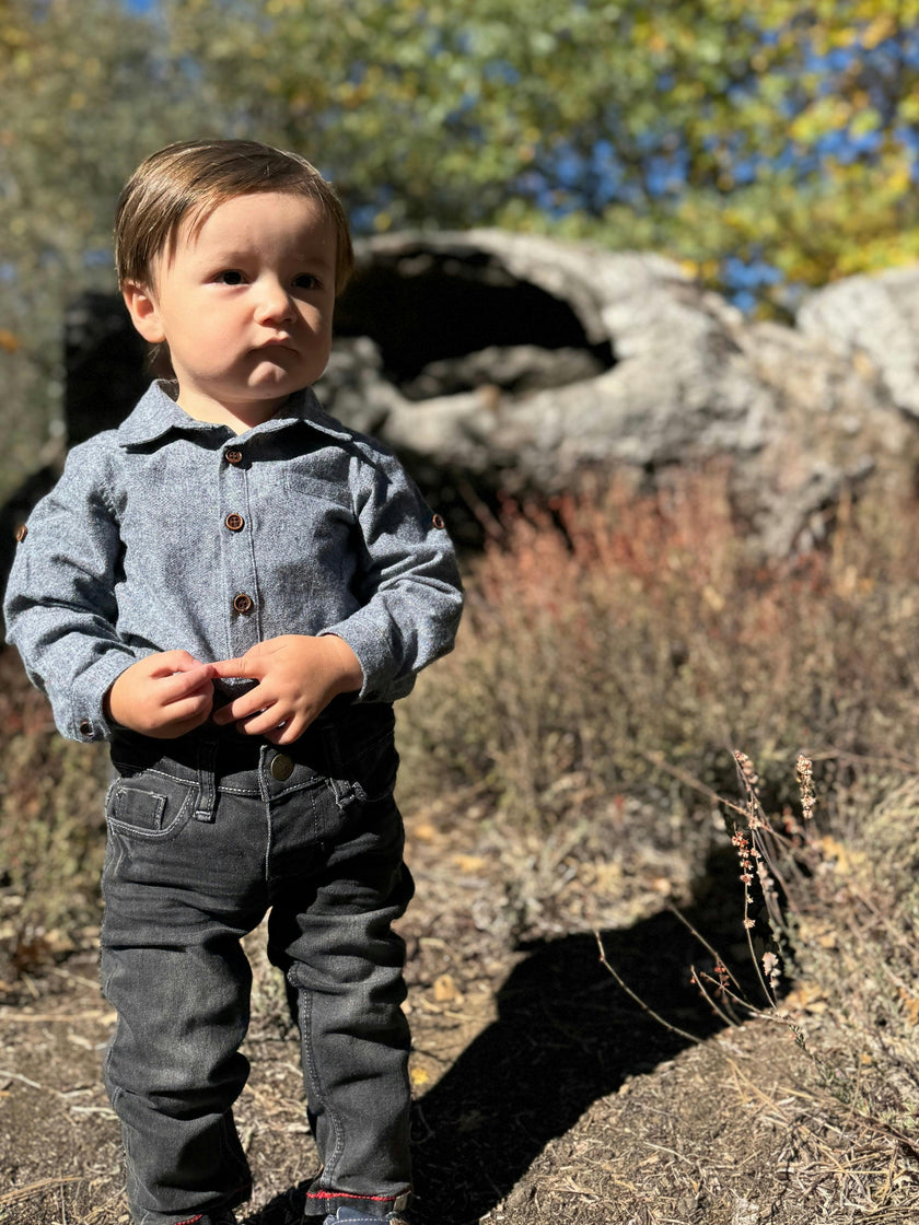 JASPER Navy Chambray Woven Onesie