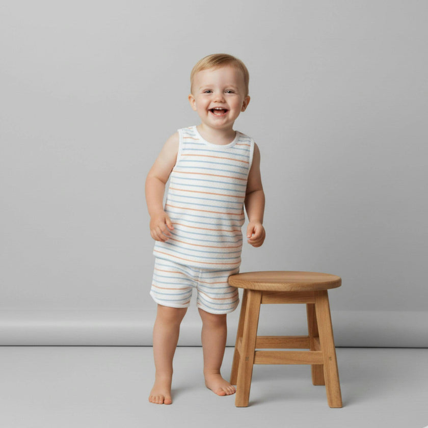 Organic Sleeveless Tee & Shorts Set - Cabana Stripes