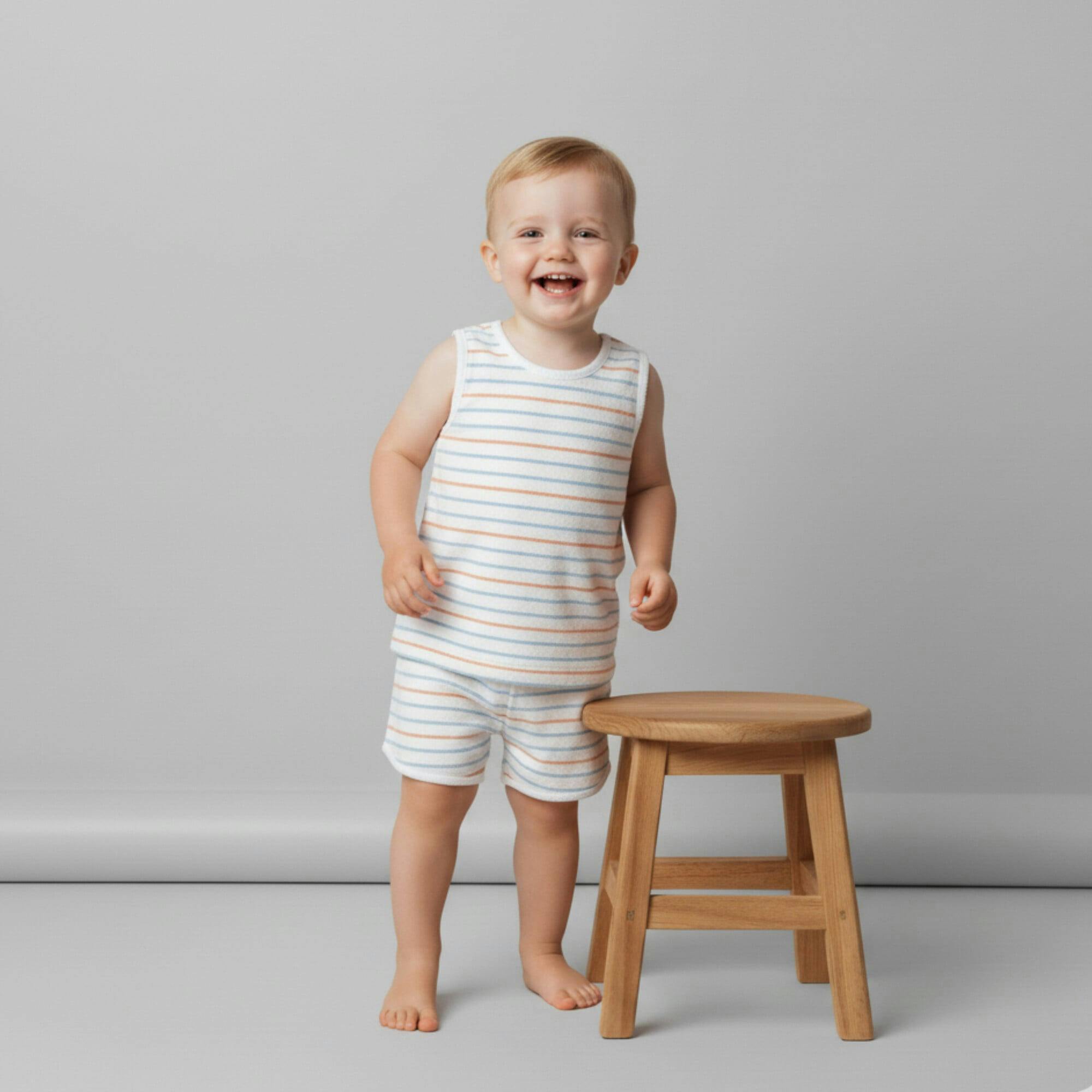 Organic Sleeveless Tee & Shorts Set - Cabana Stripes