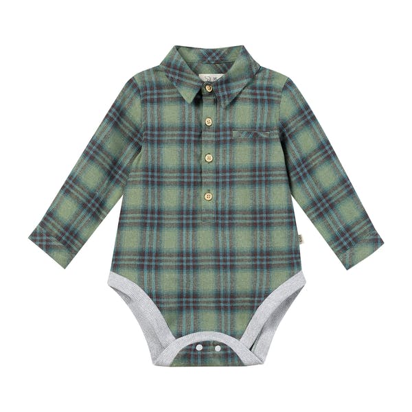 JASPER Green/Teal Plaid Woven Onesie