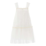 White Square Tulle Overlay Dress