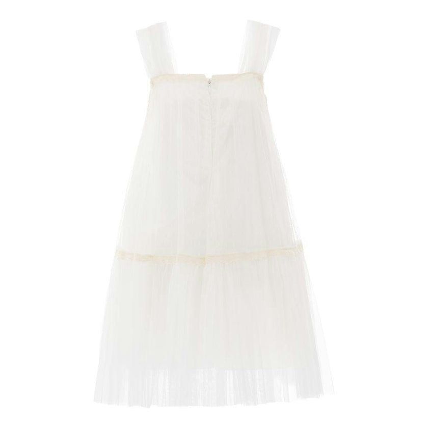White Square Tulle Overlay Dress