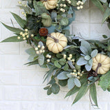 Cream Pumpkin, Eucalyptus & Gourd, Lamb's Ear Fall Harvest Front Door Wreath - Available In 2 Sizes