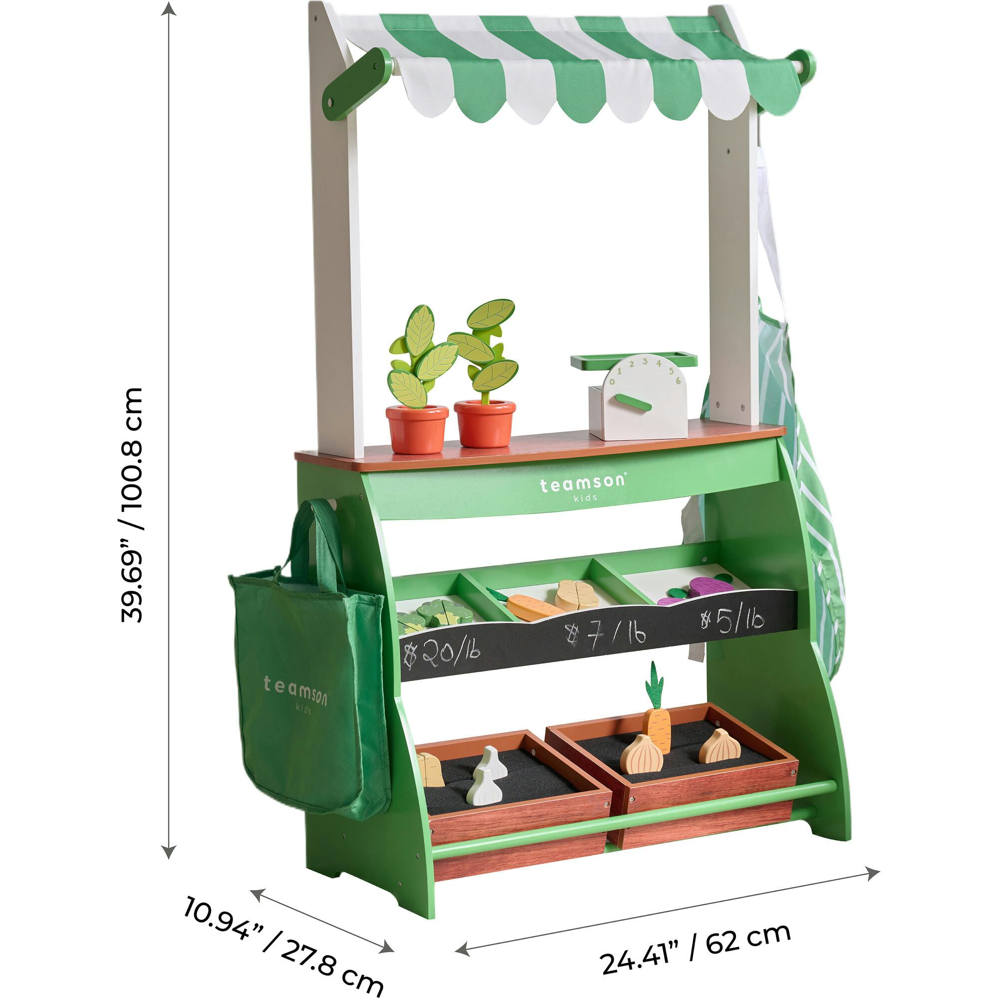 Teamson Kids Vermont Farmers Market Stand with Interactive Accessories & Vegetables