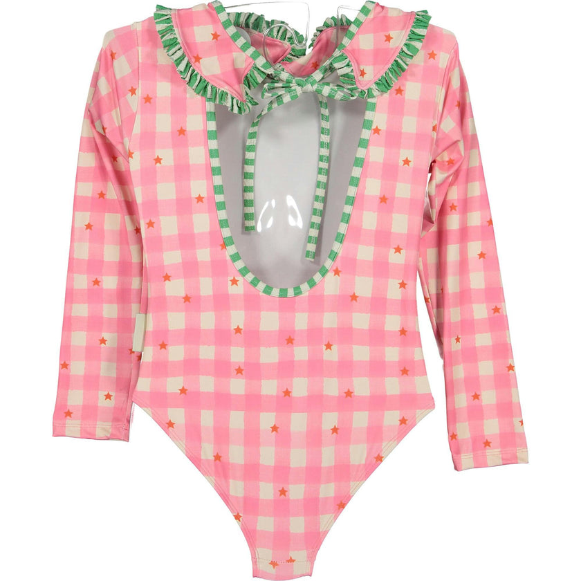 Gingham stars long sleeve swimsuit