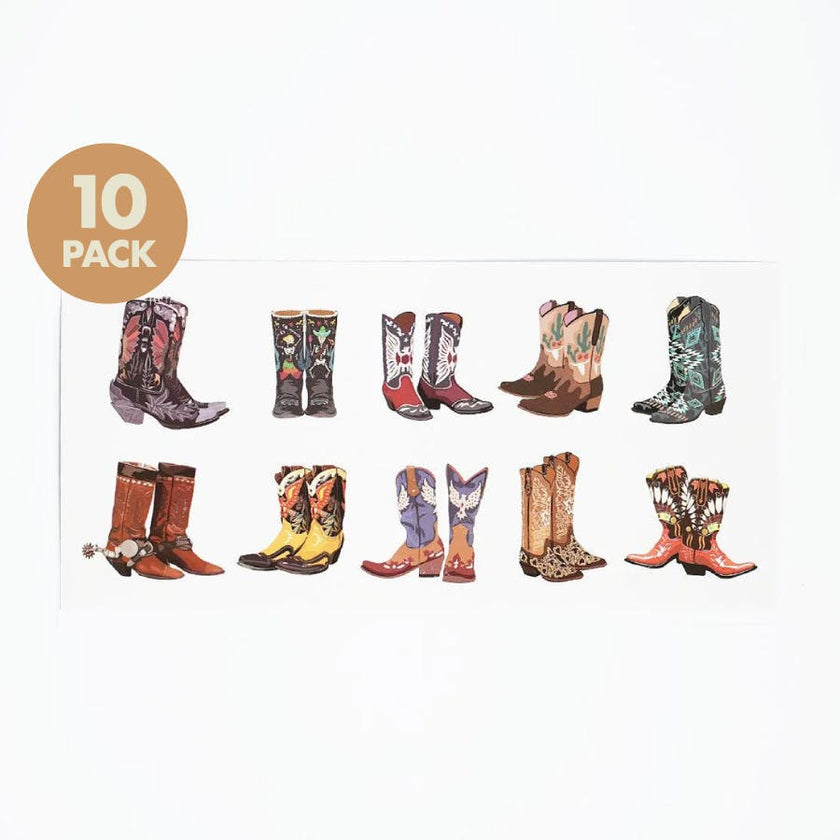Western Cowboy Boot Temporary Tattoos - 10 Pack
