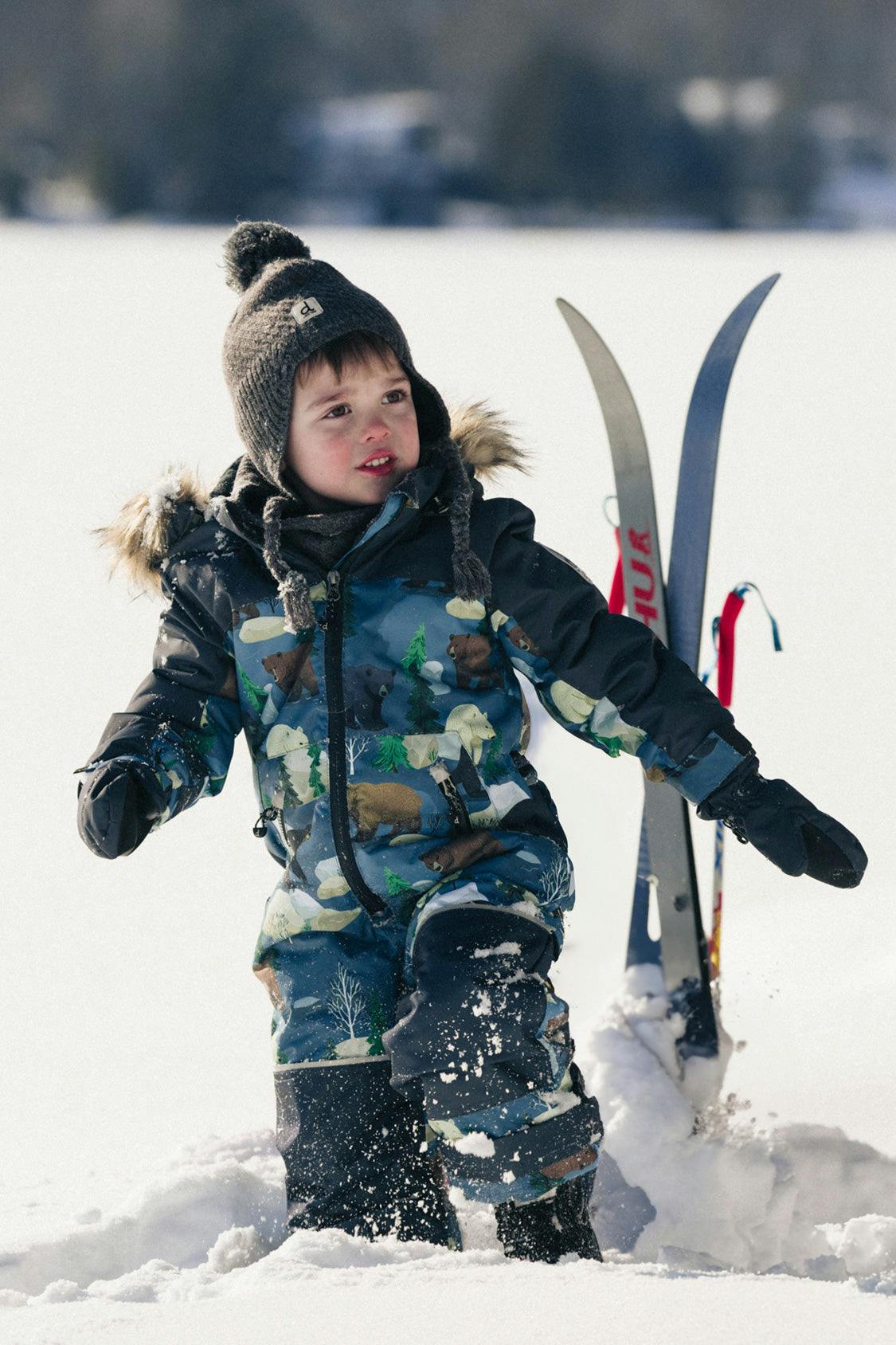 Kids One Piece Discover Snowsuit Blue Bear Print