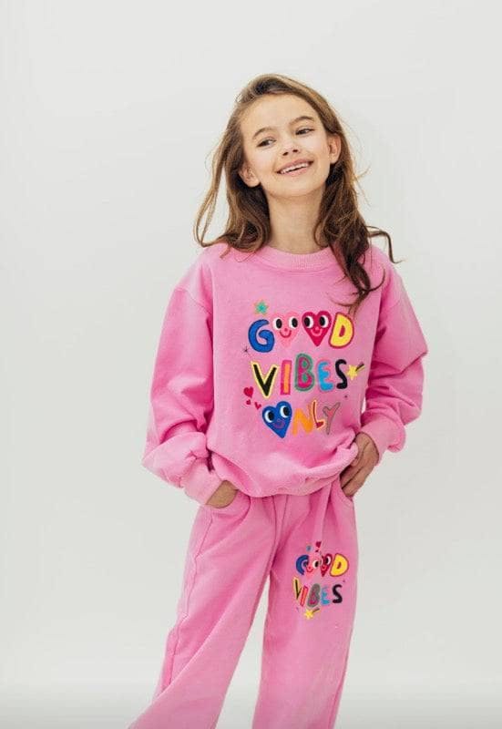 Good Vibes Only Print Sweatshirt And Pant Set