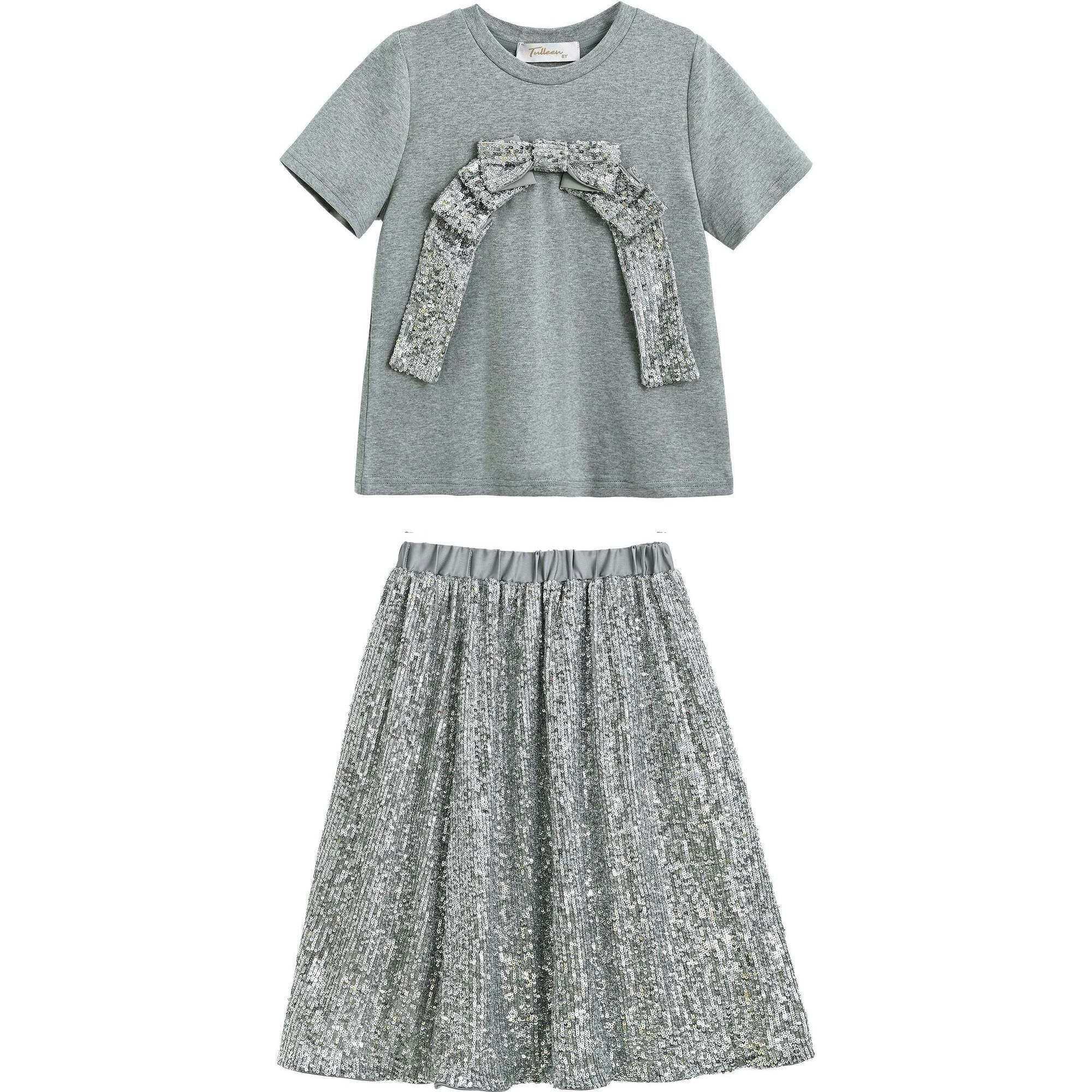Sequin Bow T-shirt & Skirt Set