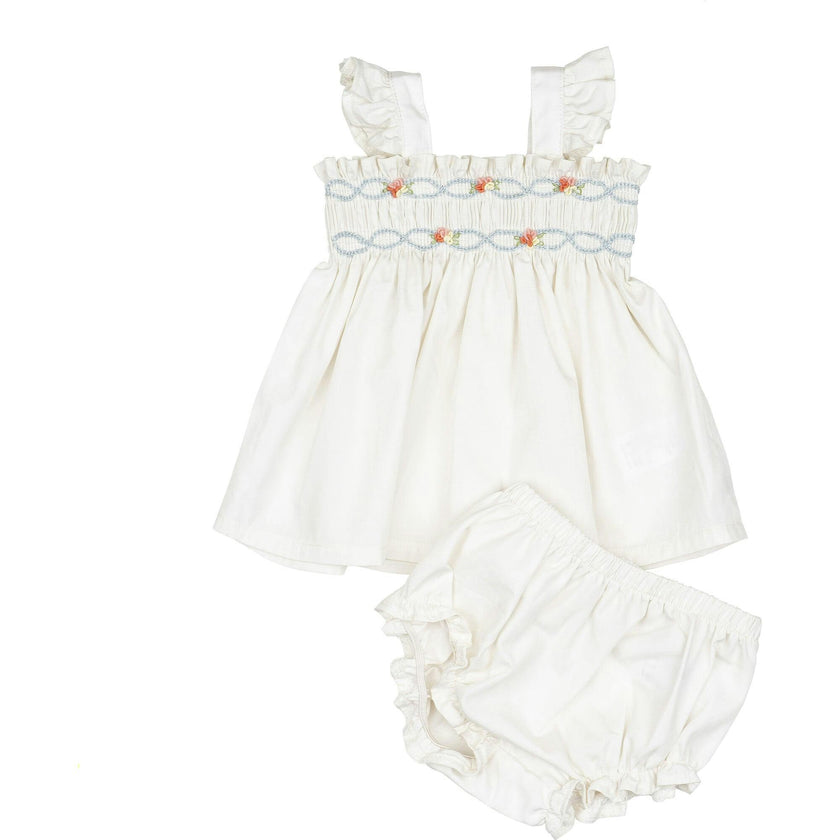 Embroidered Flutter Set in Ivory
