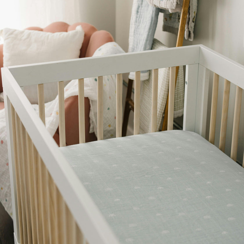 Cotton Muslin Crib Sheet - Blue Rainbow