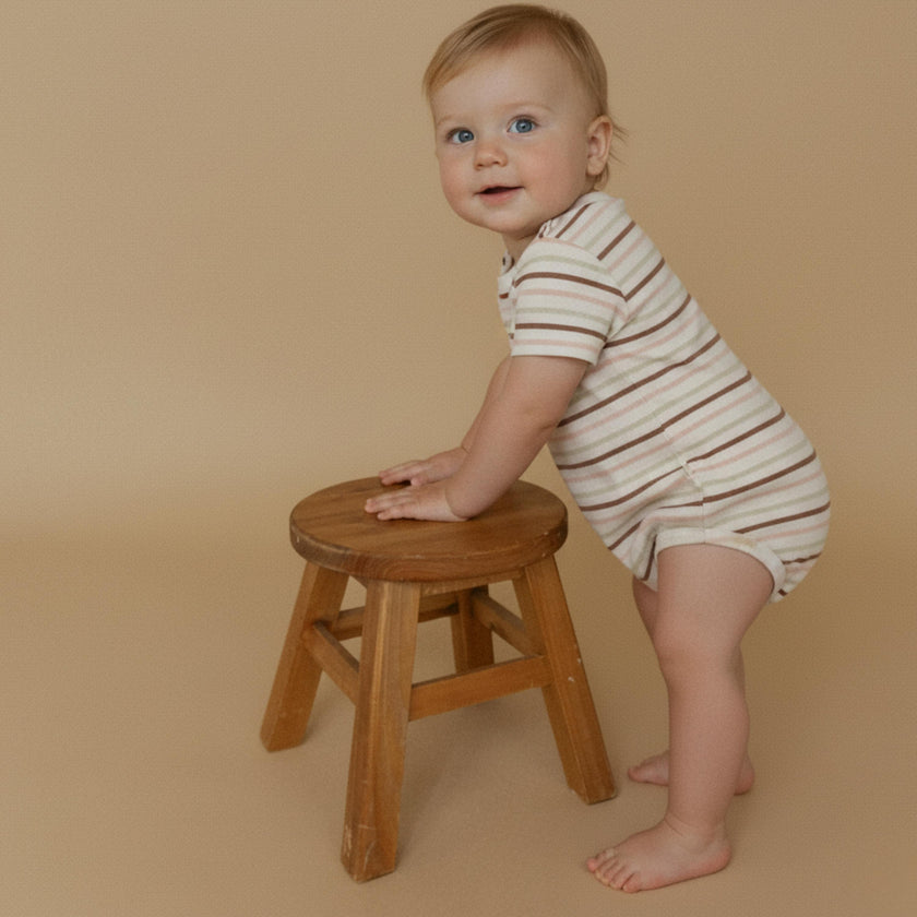 Organic Short Sleeve Bubble Romper - Terra Stripes