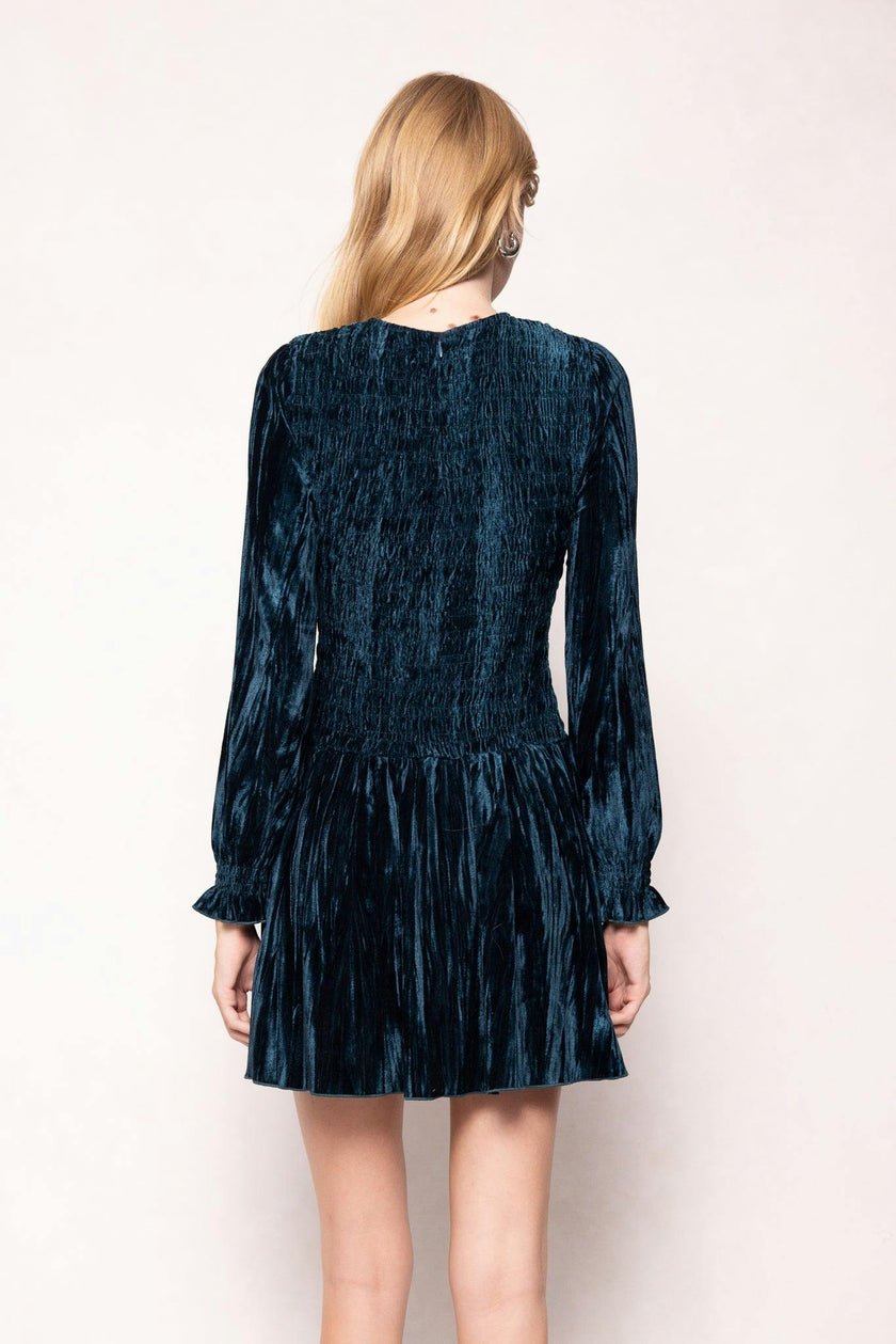 Lena Dress in Dark Teal Velvet