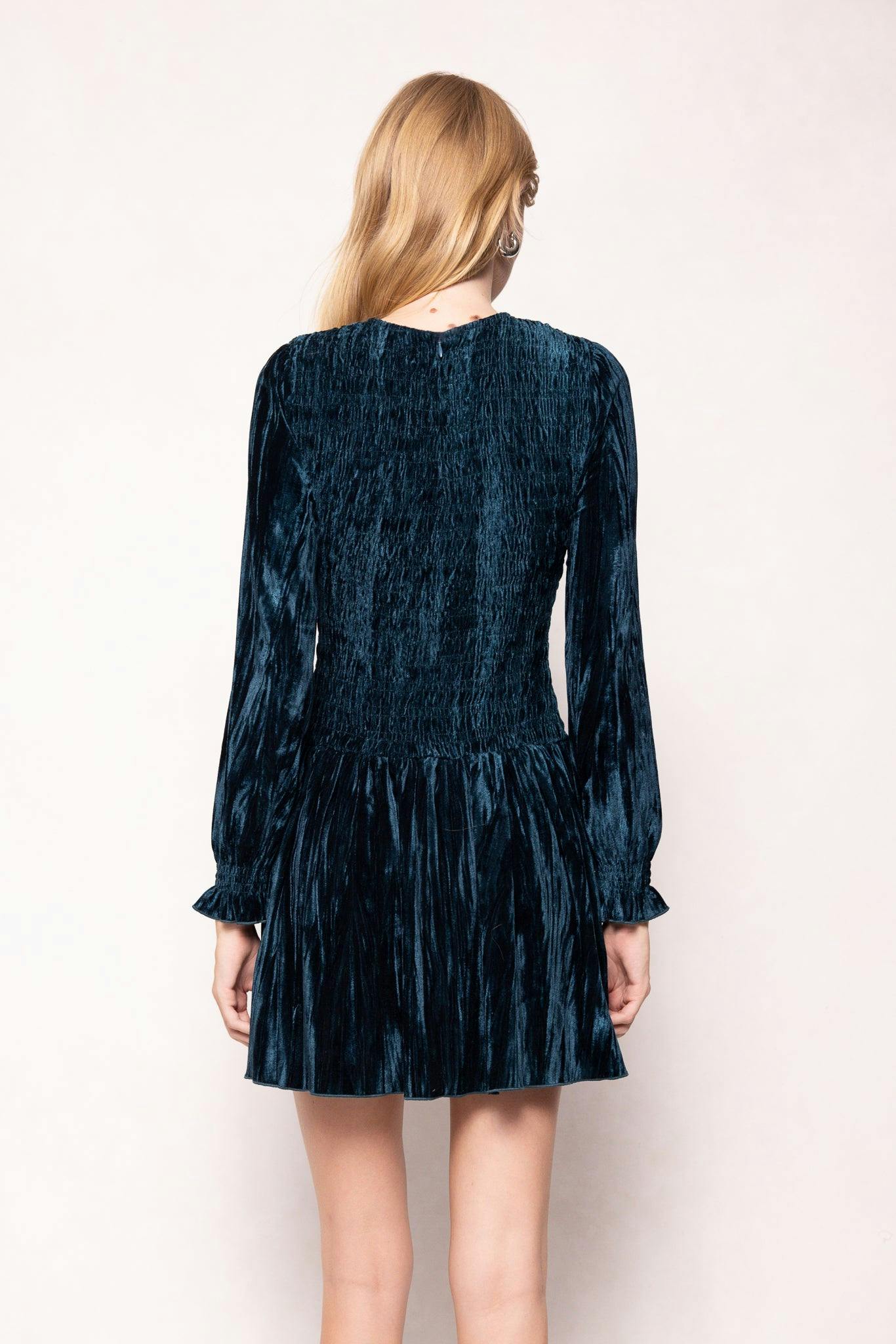 Lena Dress in Dark Teal Velvet