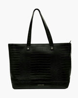 Vegan Leather Work Tote Bag with Removable Insulated Pouch, Black Croc