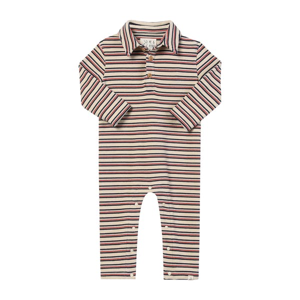 SNUGGLE Blue/Red Multi Stripe Polo Romper