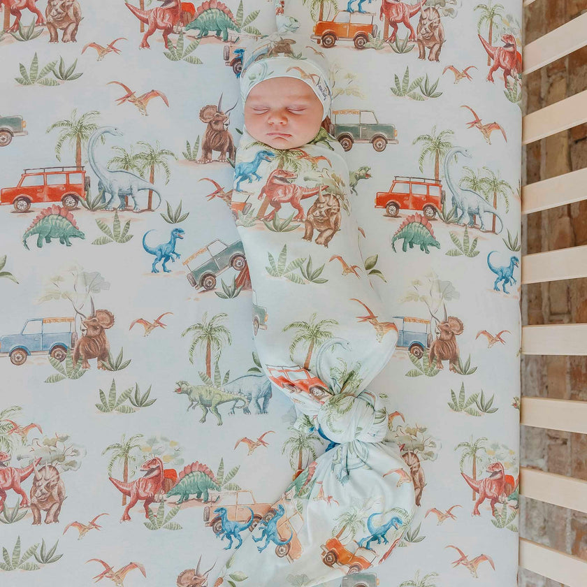 Knit Swaddle Blanket - Dino Explorer