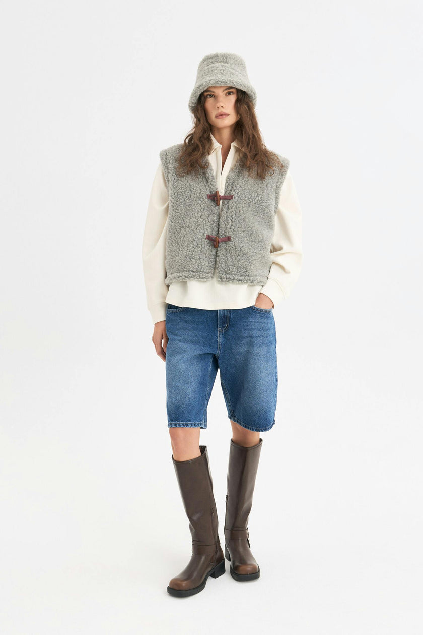 merino wool vest - stone grey