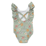 Baby Girl Ruffle Sleeve Cross Back Swimsuit in Llamas