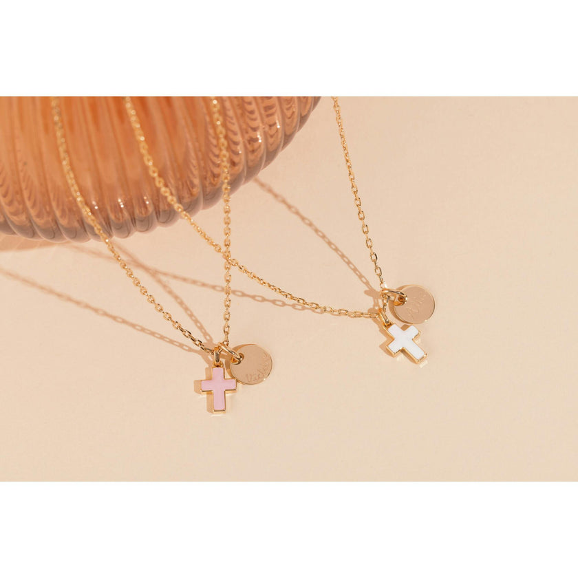 Personalized Enamel Cross Necklace, 14k Gold Plated