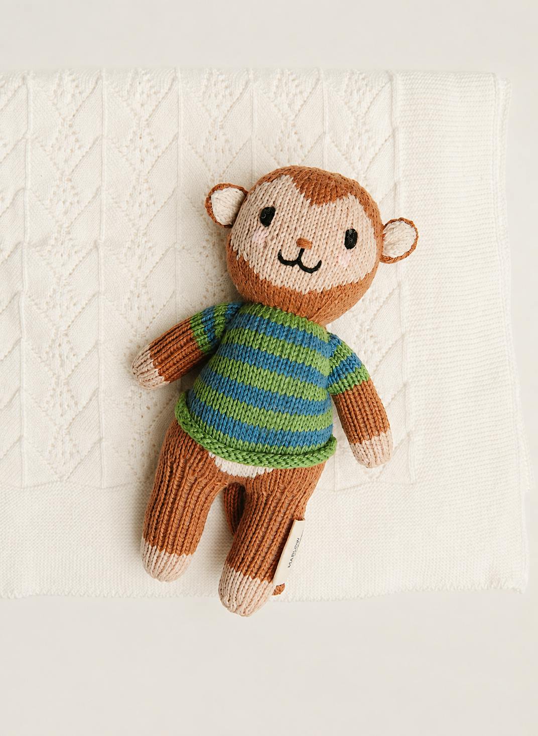Baby Gift Set: Ivory Wonder Baby Blanket and Marlow the Monkey Knit Doll