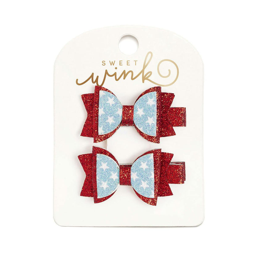Glitter Flag Bow Clip Set