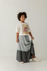 Girls Border Tiered Ruffle Skirt in Grayish Blue