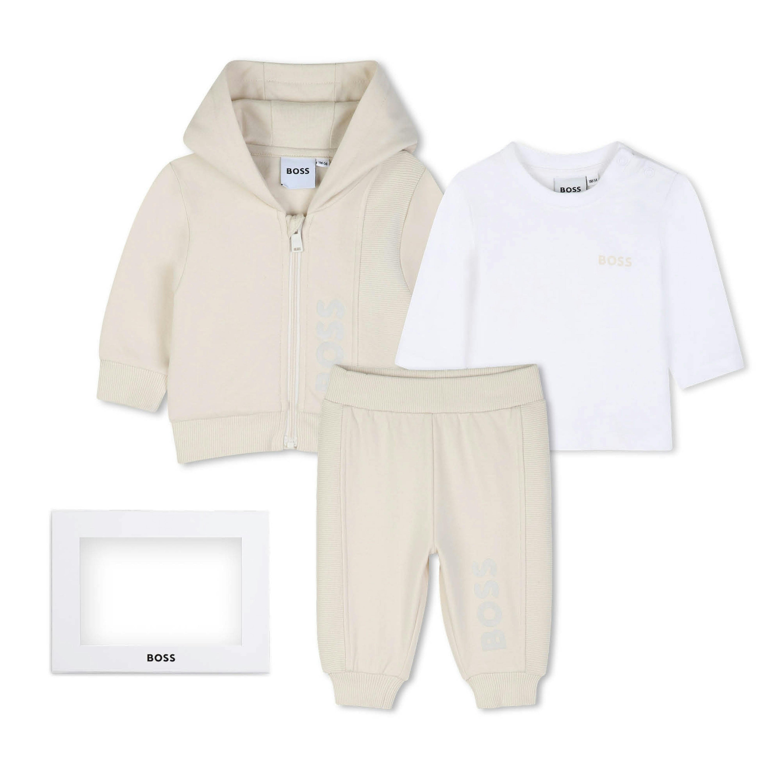 Beige Logo Baby Hoodie Set